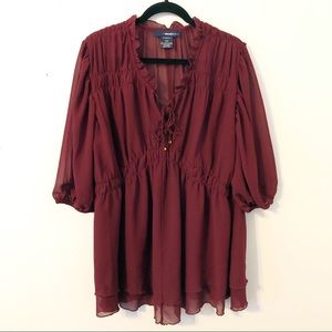 Denim 24/7 Burgundy Ruffle Blouse Size 22W